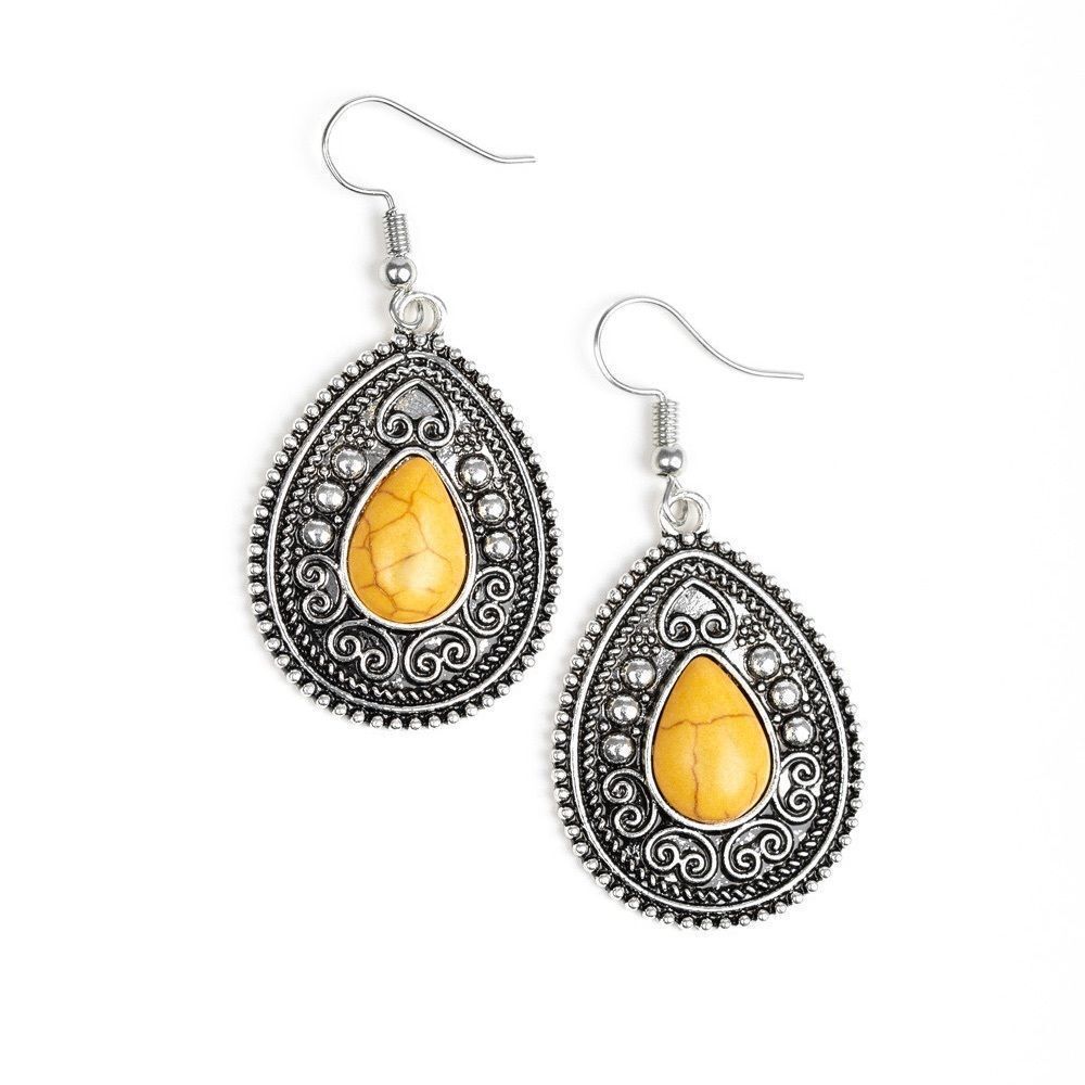 Silver Drop Earrings with Yellow Accent